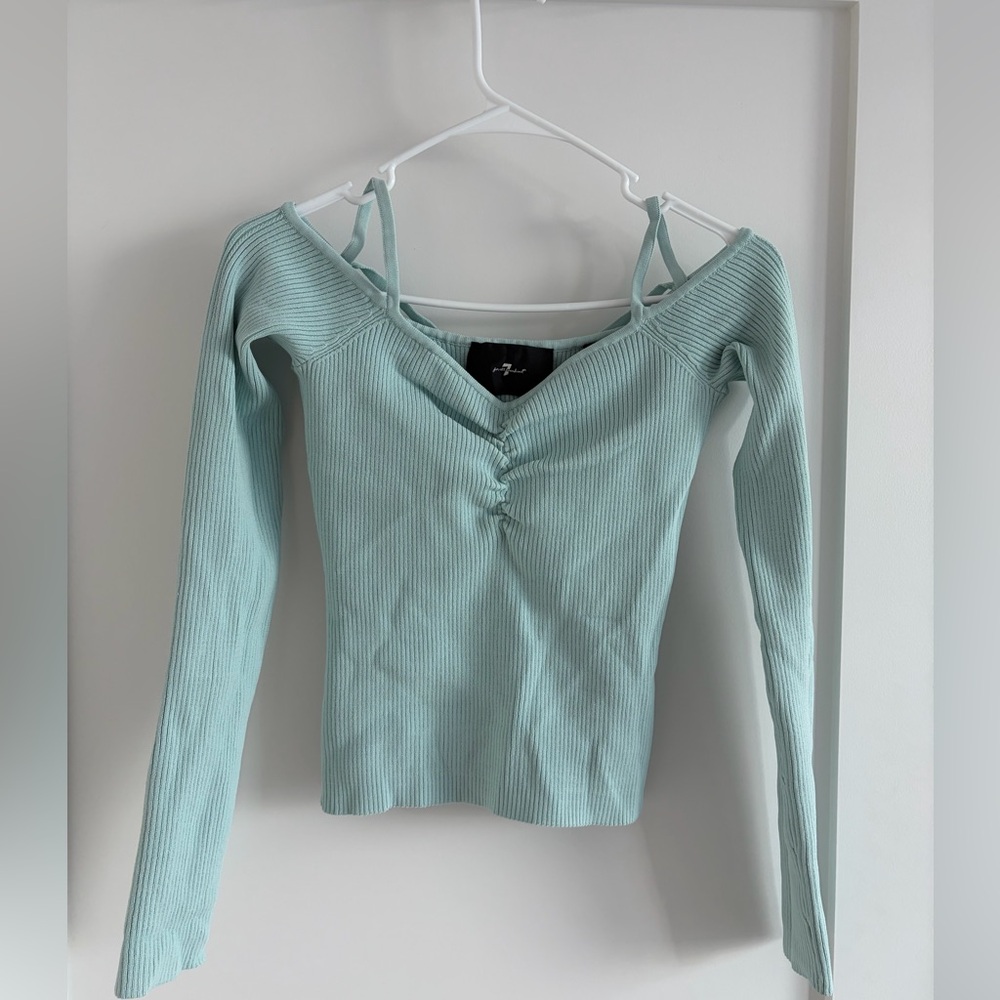 NWT 7 For All Mankind Mint Ribbed Cold Shoulder Long Sleeve Top - Size S